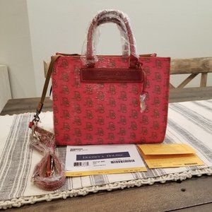 Dooney & Bourke DB75 Janine Satchel, Red, Coated Cotton / Leather, NWT
